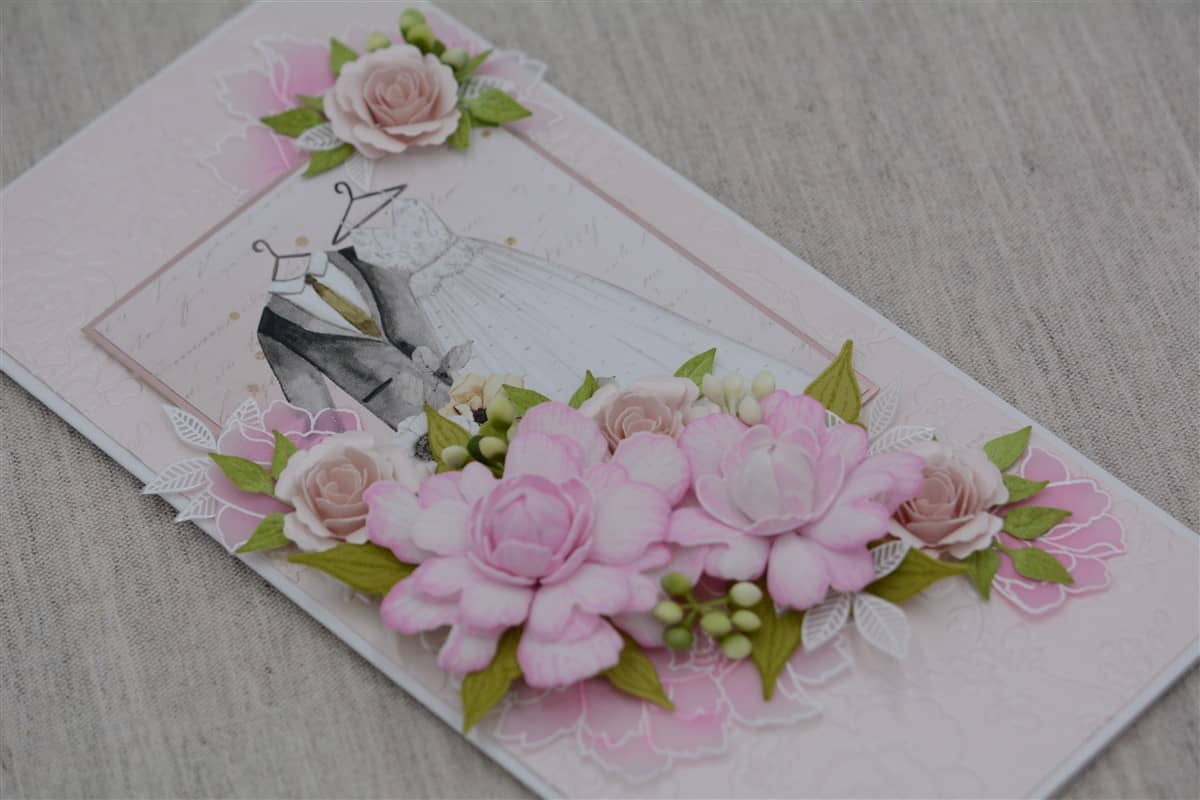 Pulmakaart "ROOSAD LILLED" 1 roosade lilledega pulmakaart