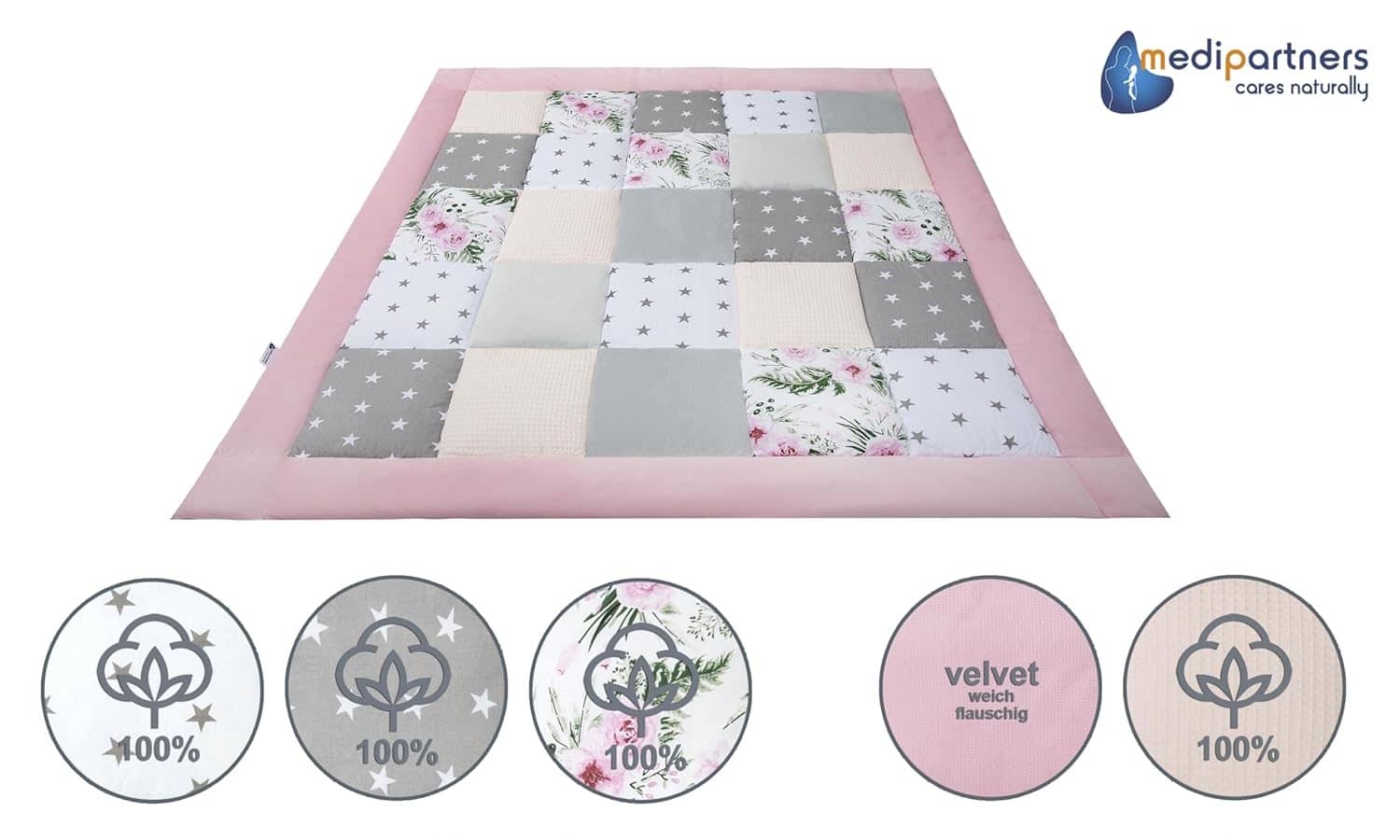 Mängumatt 120x120cm (Medi Partners) 13 mängumatt roosa lilled 425246