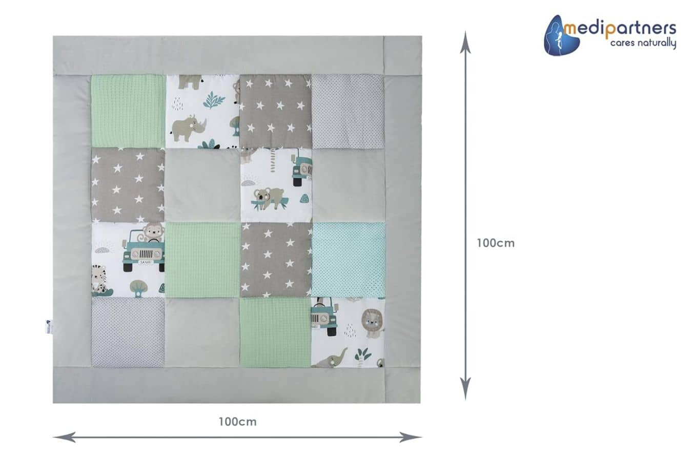 Mängutekk 100x100cm (Medi Partners) 9 mängutekk mündiroheline loomaaed 429640