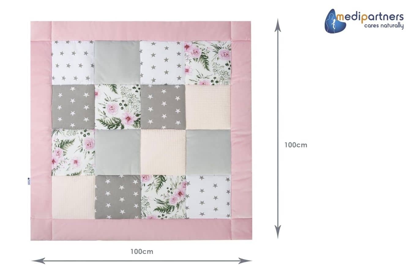 Mängutekk 100x100cm (Medi Partners) 11 mängutekk roosa lilled 429626